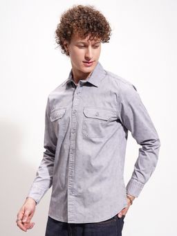 HIGHLANDER - Grey Textured Regular Fit Casual Shirt