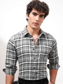 HIGHLANDER - Checks Grey Slim Fit Casual Shirt