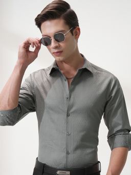 HIGHLANDER - Grey Self Design Slim Fit Casual Shirt