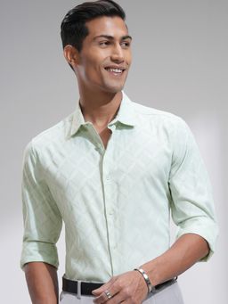 HIGHLANDER - Green Self Design Slim Fit Casual Shirt