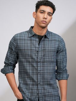 HIGHLANDER - Blue Checks Slim Fit Casual Shirt