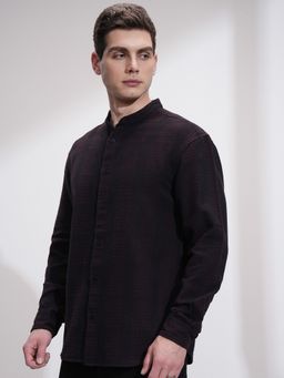 HIGHLANDER - Black Self Design Regular Fit Casual Shirt