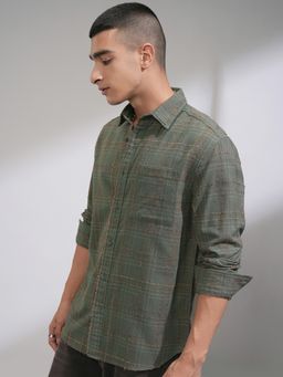 HIGHLANDER - Olive Checks Relaxed Fit Casual Shirt