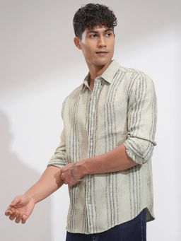 HIGHLANDER - Beige Stripes Relaxed Fit Casual Shirt
