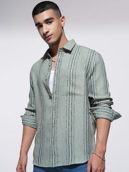 HIGHLANDER - Green Stripes Relaxed Fit Casual Shirt