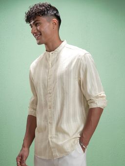 HIGHLANDER - Cream Stripes Relaxed Fit Casual Shirt