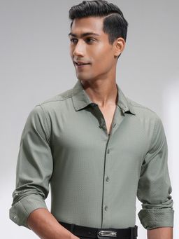 HIGHLANDER - Green Stripes Slim Fit Casual Shirt