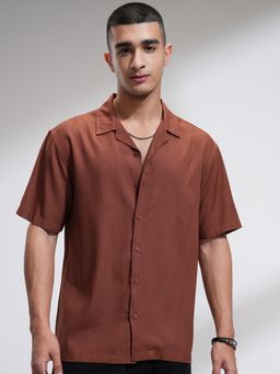 HIGHLANDER - Rust Typography Relaxed Fit Casual Shirt
