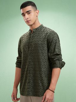 HIGHLANDER - Olive Textured Relaxed Fit Casual Shirt