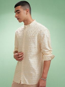 HIGHLANDER - Cream Textured Relaxed Fit Casual Shirt