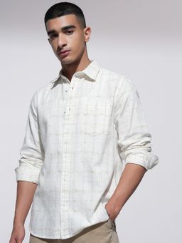 HIGHLANDER - White Checks Slim Fit Casual Shirt