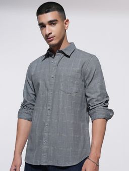 HIGHLANDER - Grey Slim Fit Checks Casual Shirt