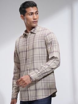 HIGHLANDER - Beige Checks Slim Fit Casual Shirt