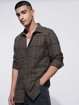 HIGHLANDER - Brown Checks Regular Fit Casual Shirt