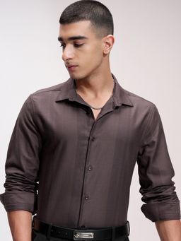 HIGHLANDER - Brown Stripes Slim Fit Casual Shirt