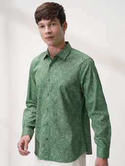HIGHLANDER - Green Floral Slim Fit Casual Shirt