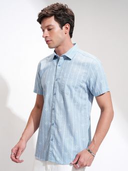 HIGHLANDER - Blue Printed Slim Fit Casual Shirt