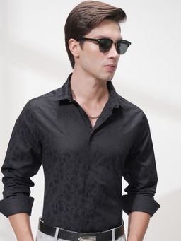 HIGHLANDER - Black Floral Slim Fit Casual Shirt