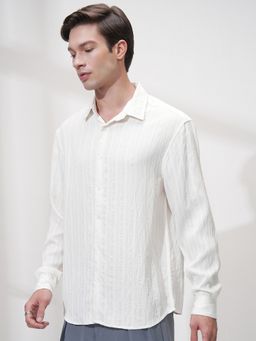 HIGHLANDER - White Stripes Relaxed Fit Casual Shirt
