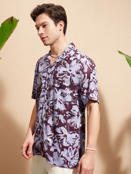 HIGHLANDER - Burgundy Floral Regular Fit Casual Shirt
