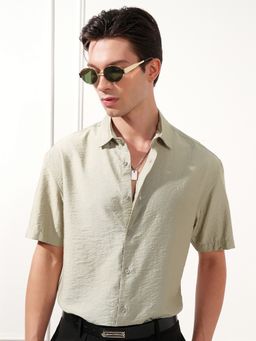 HIGHLANDER - Textured Grey Relaxed Fit Casual Shirt