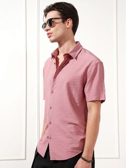 HIGHLANDER - Pink Textured Relaxed Fit Casual Shirt
