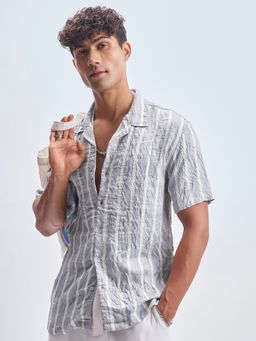 HIGHLANDER - Grey Stripes Relaxed Fit Casual Shirt