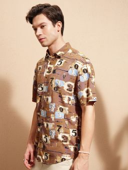 HIGHLANDER - Rust Printed Relaxed Fit Casual Shirt