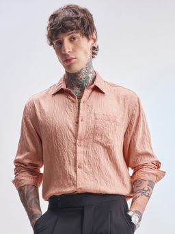 HIGHLANDER - Peach Textured Relaxed Fit Casual Shirt