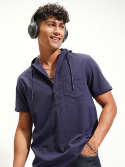 HIGHLANDER - Navy Blue Solid Slim Fit Casual Shirt