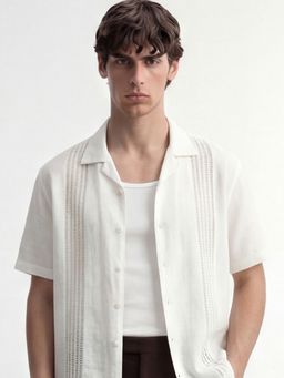 HIGHLANDER - Off White Self Design Regular Fit Casual Shirt