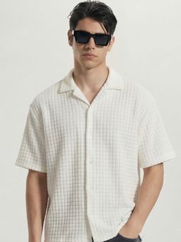 HIGHLANDER - White Self Design Regular Fit Casual Shirt