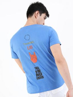 HIGHLANDER - Blue Graphic Printed Slim Fit T-Shirt