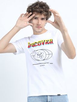 HIGHLANDER - White Graphic Printed Slim Fit Cotton T-Shirt