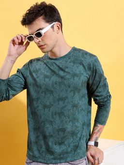 HIGHLANDER - Green Tropical Printed Relaxed Fit T-Shirt