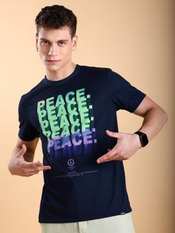 HIGHLANDER - Navy Blue Graphic Printed Slim Fit T-Shirt