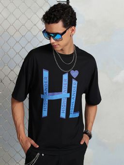 HIGHLANDER - Black Oversized Drop shoulder Round Neck T Shirt