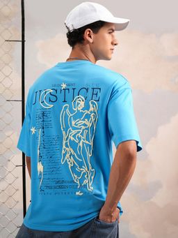 HIGHLANDER - Turquoise Blue Round Neck Oversized T-Shirt