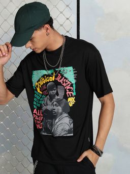 HIGHLANDER - Black Relaxed Fit Round Neck T Shirt