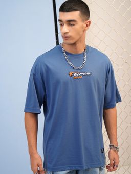 HIGHLANDER - Blue Round Neck Oversized T-Shirt