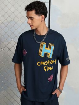 HIGHLANDER - Navy Blue Round Neck Oversized T-Shirt