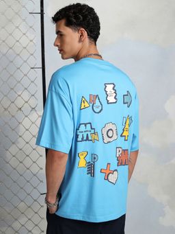 HIGHLANDER - Blue Round Neck Oversized T-Shirt