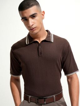 HIGHLANDER - Brown Relaxed Fit Half Sleeve Polo T-Shirt
