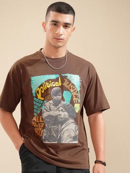 HIGHLANDER - Brown Brand Logo Printed Oversized T-Shirt