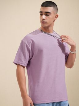 HIGHLANDER - Mauve Round Neck Oversized Drop Shoulder T-Shirt