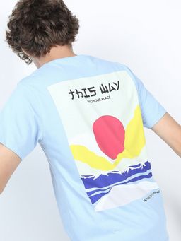 HIGHLANDER - Airy Blue Printed Round Neck Slim Fit T-Shirt