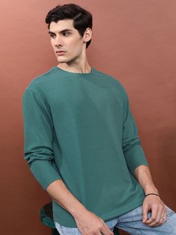 HIGHLANDER - Teal Textured Round Neck Oversized T-Shirt