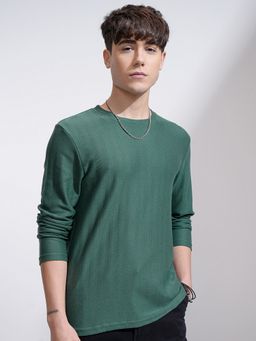 HIGHLANDER - Teal Round Neck Knitted Textured Relaxed Fit T-Shirt