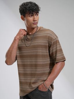 HIGHLANDER - Brown White Slim Fit T-Shirt