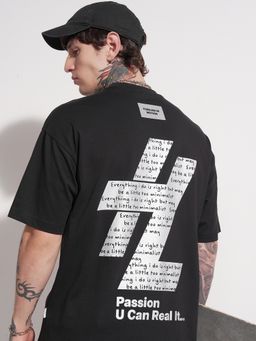 HIGHLANDER - Black Round Neck Oversized Graphic T-Shirt